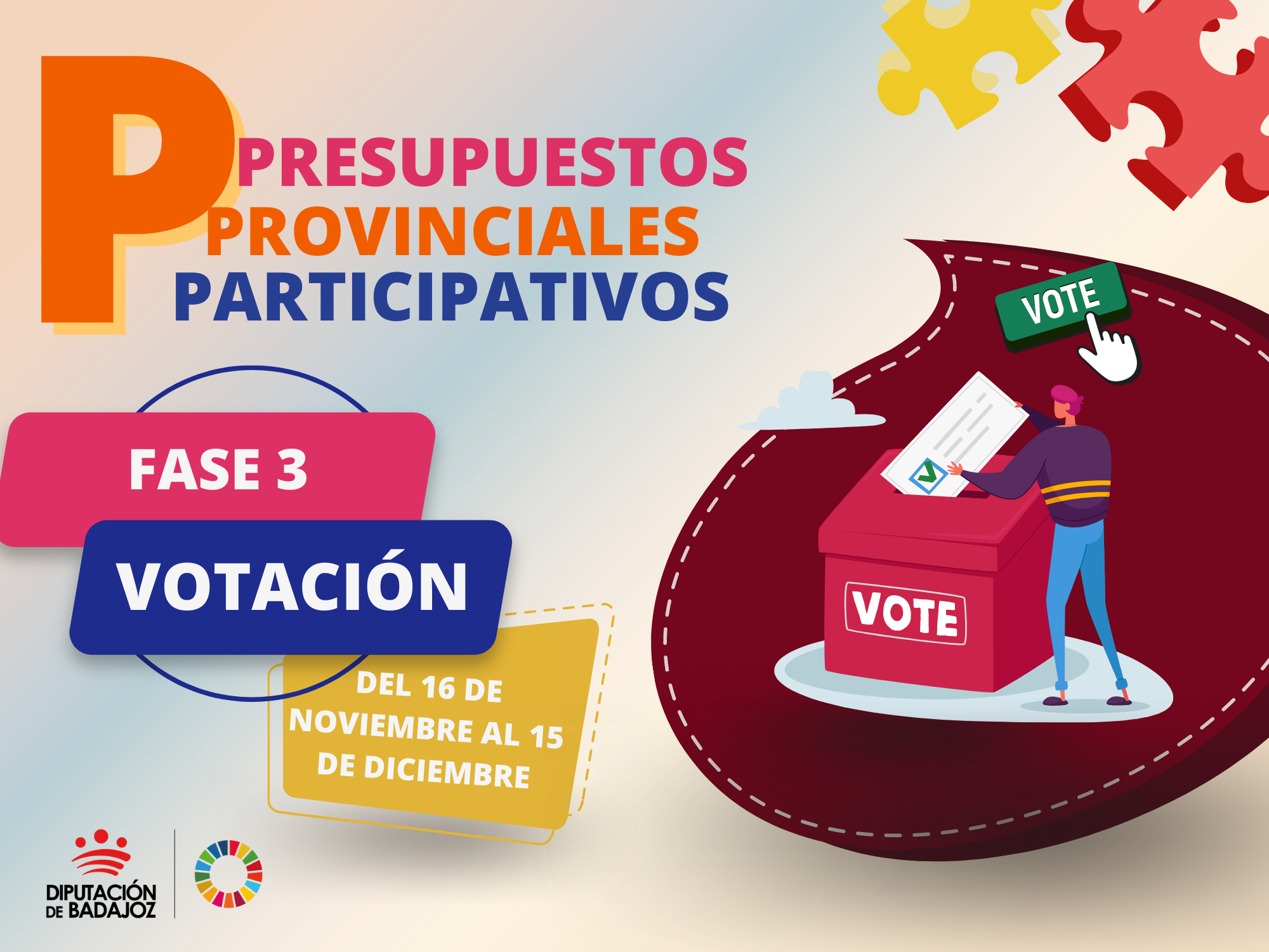 Comienza la FASE DE VOTACIÓN de los Presupuestos Provinciales Participativos de la Diputación de Badajoz